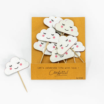 Confetti! Cloud Cupcake Toppers - Pack of 12 White Clouds for Baby Showers, Birthdays, Weddings, and More - Adorable, and Easy to Use