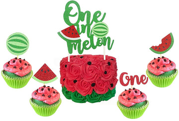 One in Melon Watermelon Theme Cake and Cupcake Toppers