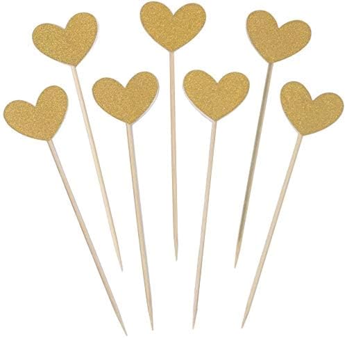 Gold Heart Cupcake Toppers