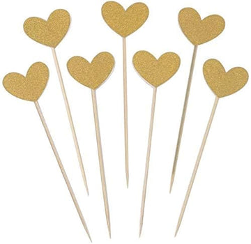 Gold Heart Cupcake Toppers