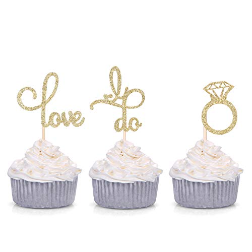 Love, I do and Diamond Ring Cupcake Toppers for Engagement And Bridal Shower