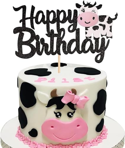 Cow Theme Happy Birthday Cake Topper