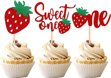 Strawberry Sweet One Cupcake Toppers