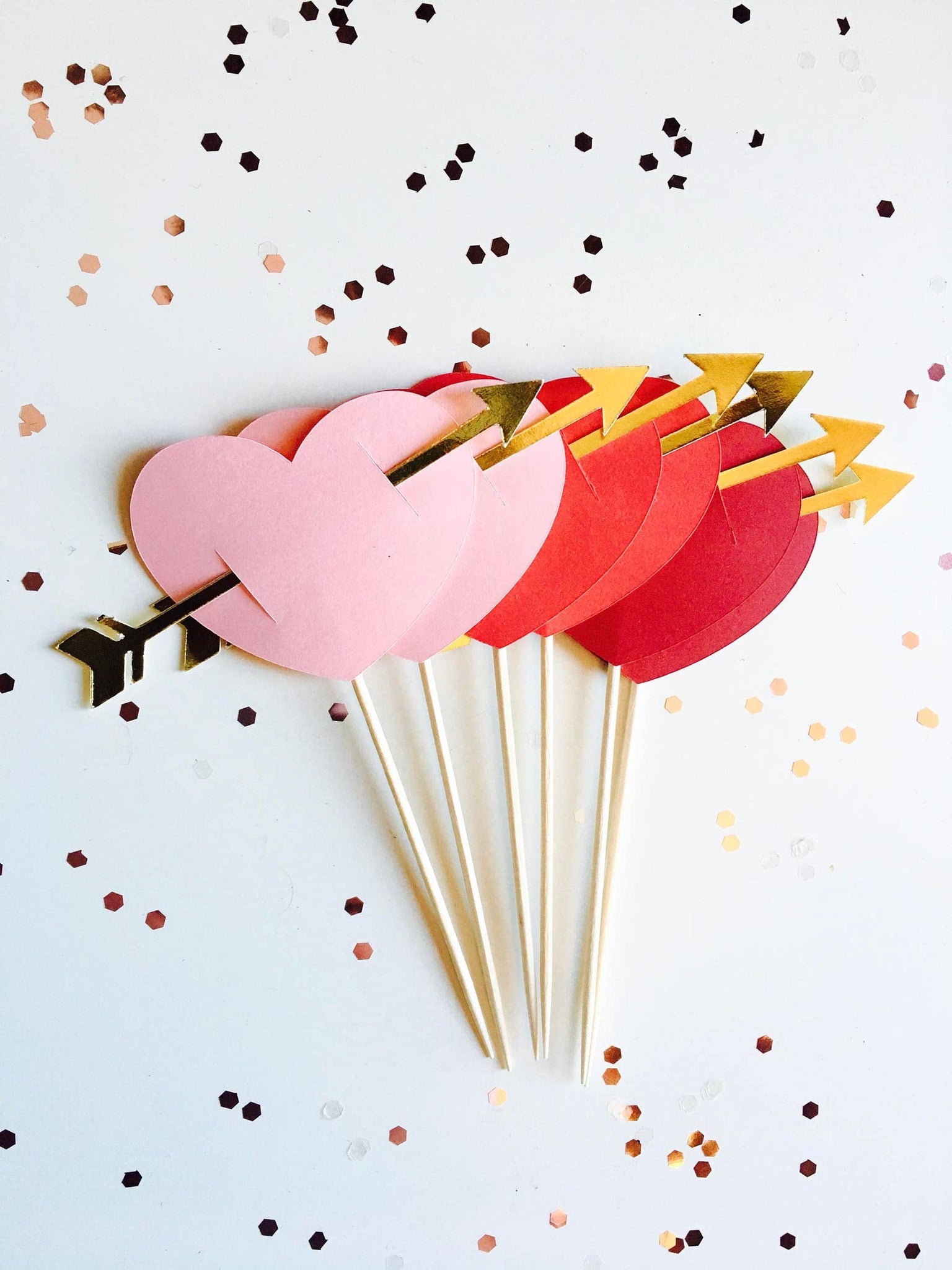 Red and Pink Hearts with Arrows Cupcake topper