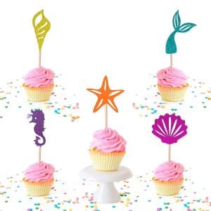 Confetti! 20 Pieces Mermaid Theme Glitter Cupcake Topper Cake Picks Decoration for Baby Shower Birthday Party Favors, Mermaid Tail, Seahorse and Starfish, Shell Food Picks