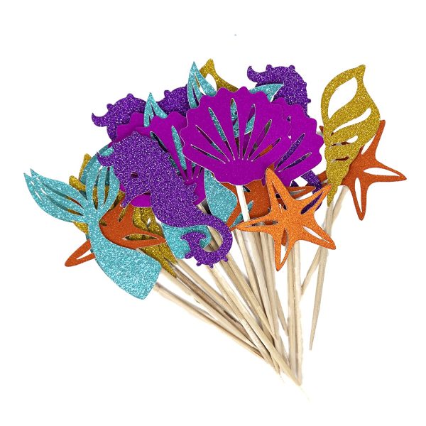 Confetti! 20 Pieces Mermaid Theme Glitter Cupcake Topper Cake Picks Decoration for Baby Shower Birthday Party Favors, Mermaid Tail, Seahorse and Starfish, Shell Food Picks