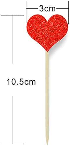Heart Cupcake Toppers Sweet Love Theme Hearts Food Picks for Valentine Wedding Engagement Bridal Shower Birthday Party Cake Decorations - Red