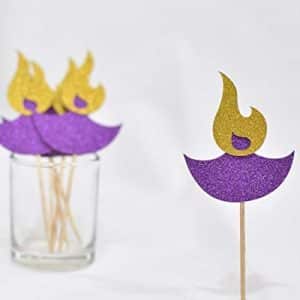 Gold & Violet Glittery Diwali Diya Cupcake Toppers Party Cake Food Picks