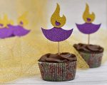 Gold & Violet Glittery Diwali Diya Cupcake Toppers Party Cake Food Picks