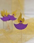 Gold & Violet Glittery Diwali Diya Cupcake Toppers Party Cake Food Picks