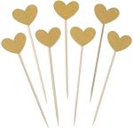 Heart Cupcake Toppers Sweet Love Theme Hearts Food Picks for Valentine Wedding Engagement Bridal Shower Birthday Party Cake Decorations - Gold