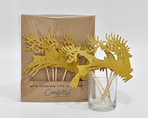 Reindeer Cupcake Toppers Deer Cake Decorations Supplies for Kids Christmas Woodland Birthday Party Decor Favors Supplies
