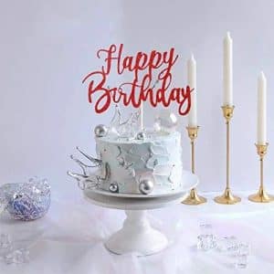 Glitter happy birthday Cake Topper (6inch), Happy Birthday Cake Bunting Decor, Birthday Party Decoration Supplies