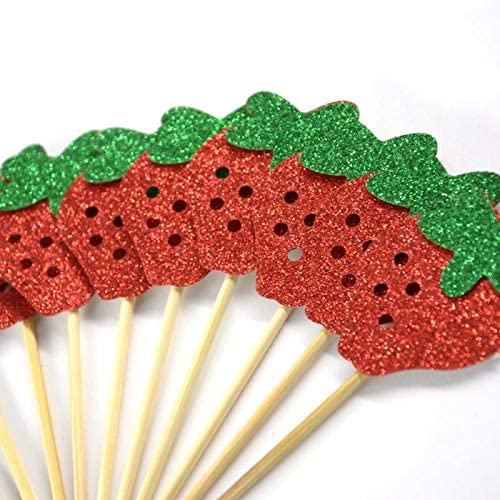 Strawberry Cupcake Topper (Pack of 24) Baby Girl Berry Theme Birthday Party Cake Decoration for Sweet Fruit Theme Baby Shower Kids Birthday Party Supplies