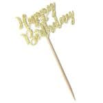 Glitter Happy Birthday Cupcake Toppers Cake Picks for Party Decoration Supplies in Gold Glitter