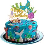 Glitter Mermaid Birthday Cake Topper - Happy Birthday Cake Decoration for Under The Sea Themed Baby Shower Birthday Party Supplies