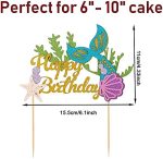 Glitter Mermaid Birthday Cake Topper - Happy Birthday Cake Decoration for Under The Sea Themed Baby Shower Birthday Party Supplies