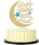Twinkle Twinkle Little Star Cake Topper, Half Moon Multi Color Little Star Birthday Party Baby Shower Glitter Party Decorations