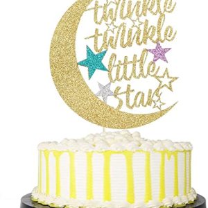 Twinkle Twinkle Little Star Cake Topper, Half Moon Multi Color Little Star Birthday Party Baby Shower Glitter Party Decorations