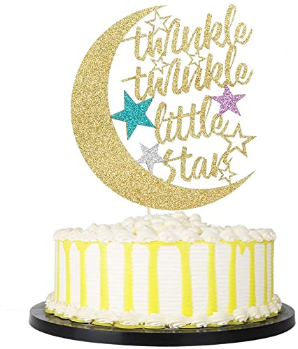 Twinkle Twinkle Little Star Cake Topper, Half Moon Multi Color Little Star Birthday Party Baby Shower Glitter Party Decorations