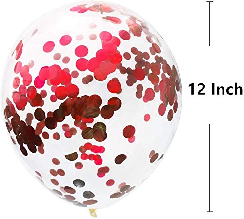 Confetti Balloons (Rose Red) for Valentine's Day, Party Decoration, Engagement, Weddings, Birthdays, Showers Party (Pack of 12)