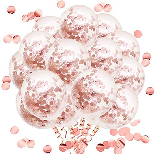 Confetti Balloons (Rose Gold) for Valentine's Day, Party Decoration,Engagement,Weddings Birthdays Showers Party (Pack of 12)