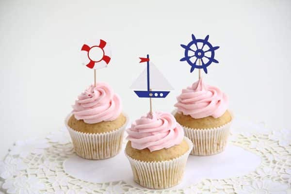 Nautical Cupcake Toppers for Ocean Sailing Theme Party Birthday Party Baby Shower Wedding Party Decorations (Sailboat, Whale, Crab, Anchor, Life Ring, Helm)