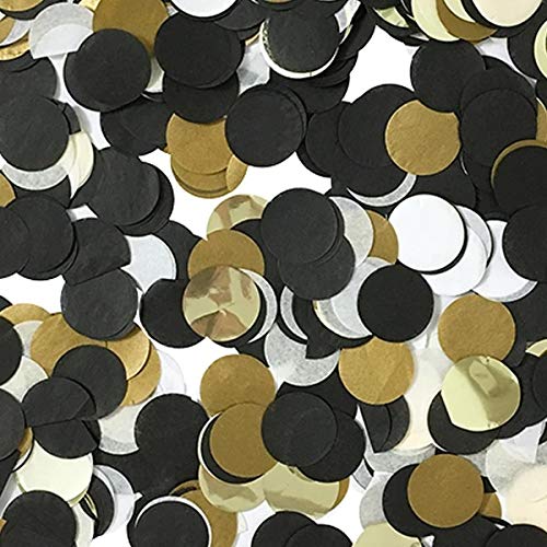 Round Tissue Confetti Circle Table Confetti for Wedding Birthday Party Decoration, 1 inch Tissue Paper confetti in Beautiful Shades of Black, White, and Gold