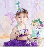 Glitter Mermaid Birthday Cake Topper - Happy Birthday Cake Decoration for Under The Sea Themed Baby Shower Birthday Party Supplies