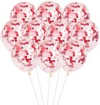 Confetti Balloons (Rose Red) for Valentine's Day, Party Decoration, Engagement, Weddings, Birthdays, Showers Party (Pack of 12)
