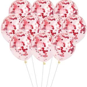 Confetti Balloons (Rose Red) for Valentine's Day, Party Decoration, Engagement, Weddings, Birthdays, Showers Party (Pack of 12)