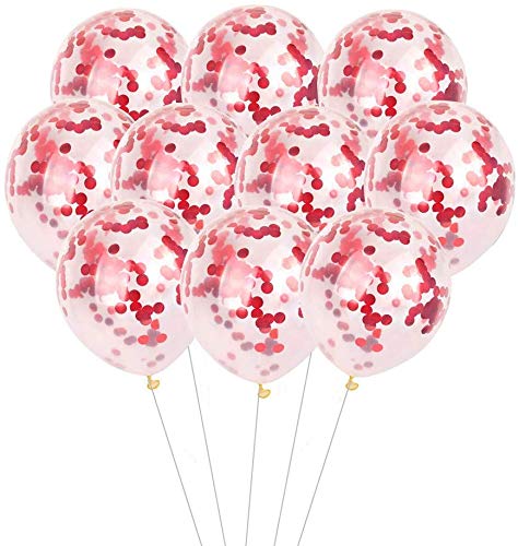 Confetti Balloons (Rose Red) for Valentine's Day, Party Decoration, Engagement, Weddings, Birthdays, Showers Party (Pack of 12)