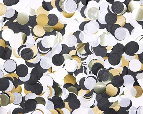 Round Tissue Confetti Circle Table Confetti for Wedding Birthday Party Decoration, 1 inch Tissue Paper confetti in Beautiful Shades of Black, White, and Gold