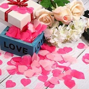 Valentine's Day Heart Shape Tissue Confetti 1000 Pcs / 10-15 grm Paper Table Confetti for Valentine's Day, Wedding Party, Baby Shower and Balloon Decorations, 1 inch (Rose Red, Peach)
