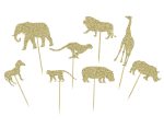 Gold Glitter Jungle Safari Animal Cake Cupcake Toppers Cupcake Picks Decorations for Jungle Safari Animal Themed Baby Shower Birthday Party