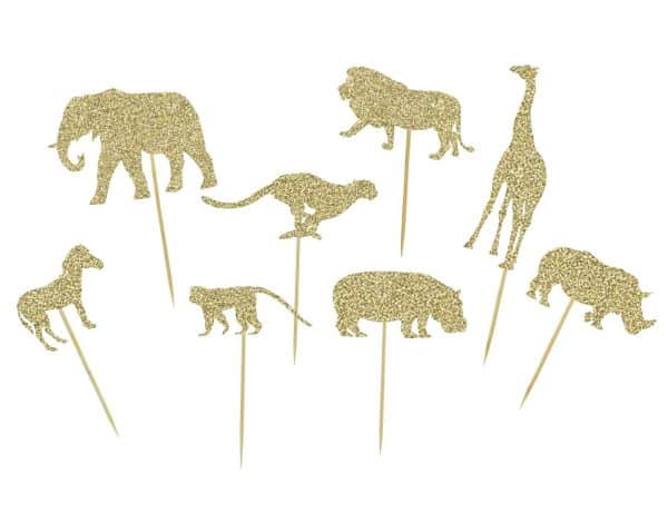 Gold Glitter Jungle Safari Animal Cake Cupcake Toppers Cupcake Picks Decorations for Jungle Safari Animal Themed Baby Shower Birthday Party