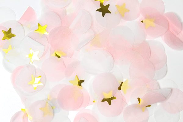 Premium 1-inch Round Tissue Paper Party Table Confetti - 10/15 Grams (Pink, White, Gold Mylar Flakes)