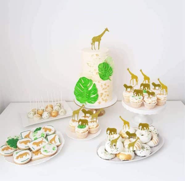 Gold Glitter Jungle Safari Animal Cake Cupcake Toppers Cupcake Picks Decorations for Jungle Safari Animal Themed Baby Shower Birthday Party