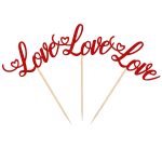 Valentine's Day Love Cupcake Toppers with Glitter Heart Letter Sweet Love Cupcake Picks Valentine's Day Theme Wedding Engagement Bridal Shower Birthday Party Cake Decorations (Red)