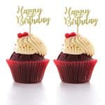 Glitter Happy Birthday Cupcake Toppers Cake Picks for Party Decoration Supplies in Gold Glitter