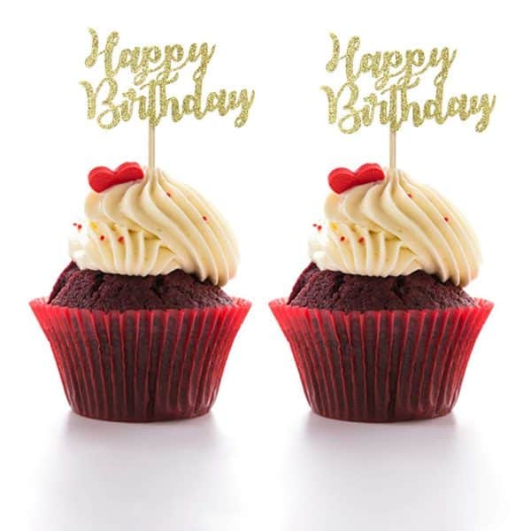 Glitter Happy Birthday Cupcake Toppers Cake Picks for Party Decoration Supplies in Gold Glitter
