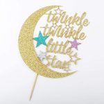 Twinkle Twinkle Little Star Cake Topper, Half Moon Multi Color Little Star Birthday Party Baby Shower Glitter Party Decorations