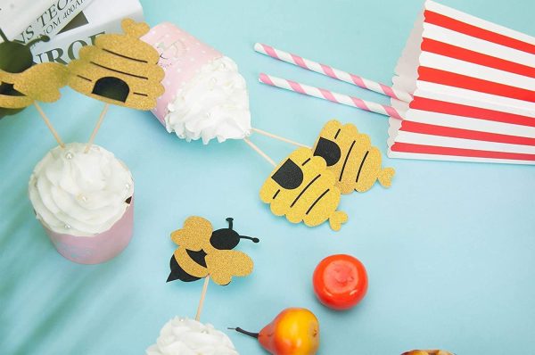 Glitter Bumble Bee Cupcake Toppers Bee Cupcake Toppers for Baby Shower Birthday Honey bee Party Decor