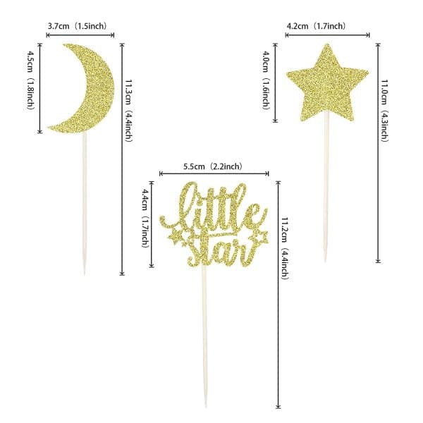 Little Star Cupcake Toppers with Moon Gold Glitter Star Cupcake Picks Baby Shower Kids Birthday Party Cake Decorations Supplies