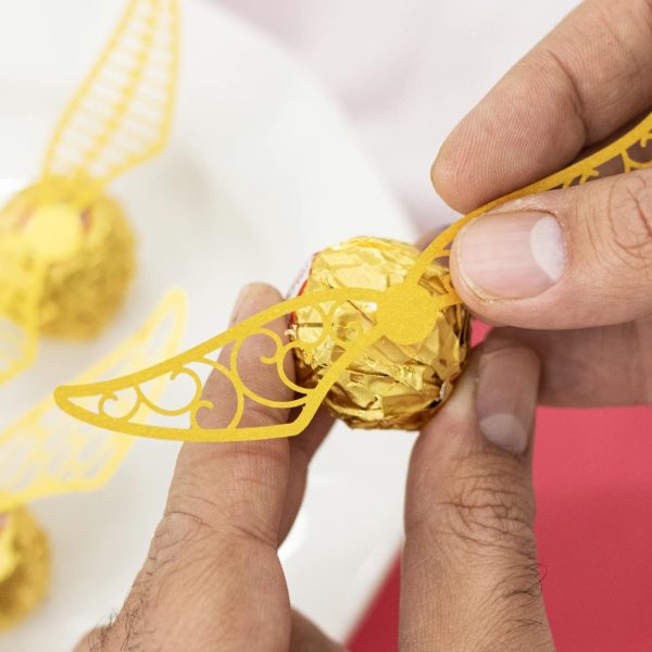 Golden Wings Chocolate Decor Wizard Party Chocolate Decoration Hollowed Wings Wafer Cupcake Toppers with Glue Point for Them Party Decor Supplies