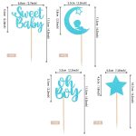 Baby Shower Boy Cupcake Toppers with Moon Glitter Star Sweet Baby Boy Cupcake Picks Baby Shower Kids Boys Birthday Party Cake Decorations Supplies Blue