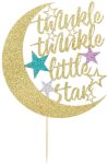 Twinkle Twinkle Little Star Cake Topper, Half Moon Multi Color Little Star Birthday Party Baby Shower Glitter Party Decorations