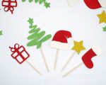 Christmas Glitter Cupcake Topper Food Fruit Picks Decorations for Christmas Party Favors Includ Santa Hats, Christmas Tree, Red Socks, Gift, Star