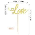 Valentine's Day Love Cupcake Toppers with Glitter Heart Letter Sweet Love Cupcake Picks Valentine's Day Theme Wedding Engagement Bridal Shower Birthday Party Cake Decorations (Gold)