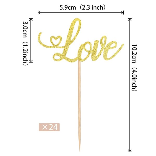 Valentine's Day Love Cupcake Toppers with Glitter Heart Letter Sweet Love Cupcake Picks Valentine's Day Theme Wedding Engagement Bridal Shower Birthday Party Cake Decorations (Gold)
